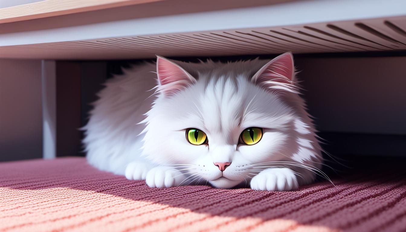 Adorable White Cat Hiding: 3D Anime Art