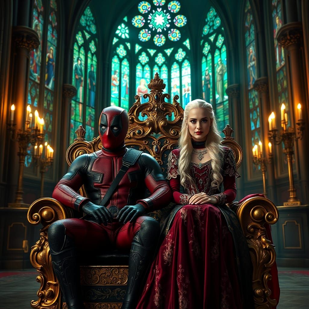 Deadpool and Daenerys on Emerald Cathedral Throne