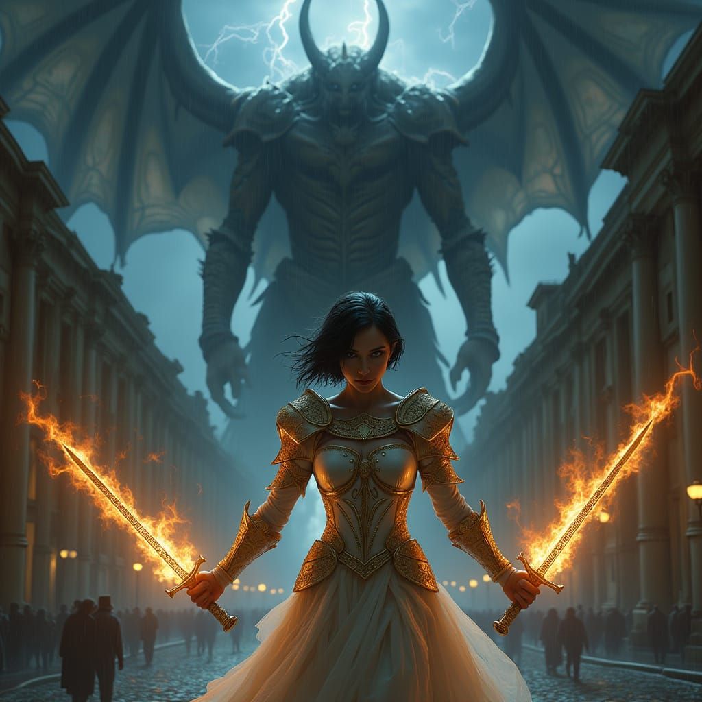 Dark Fantasy Warrior Confronts Demonic Beast in Vatican Stor...