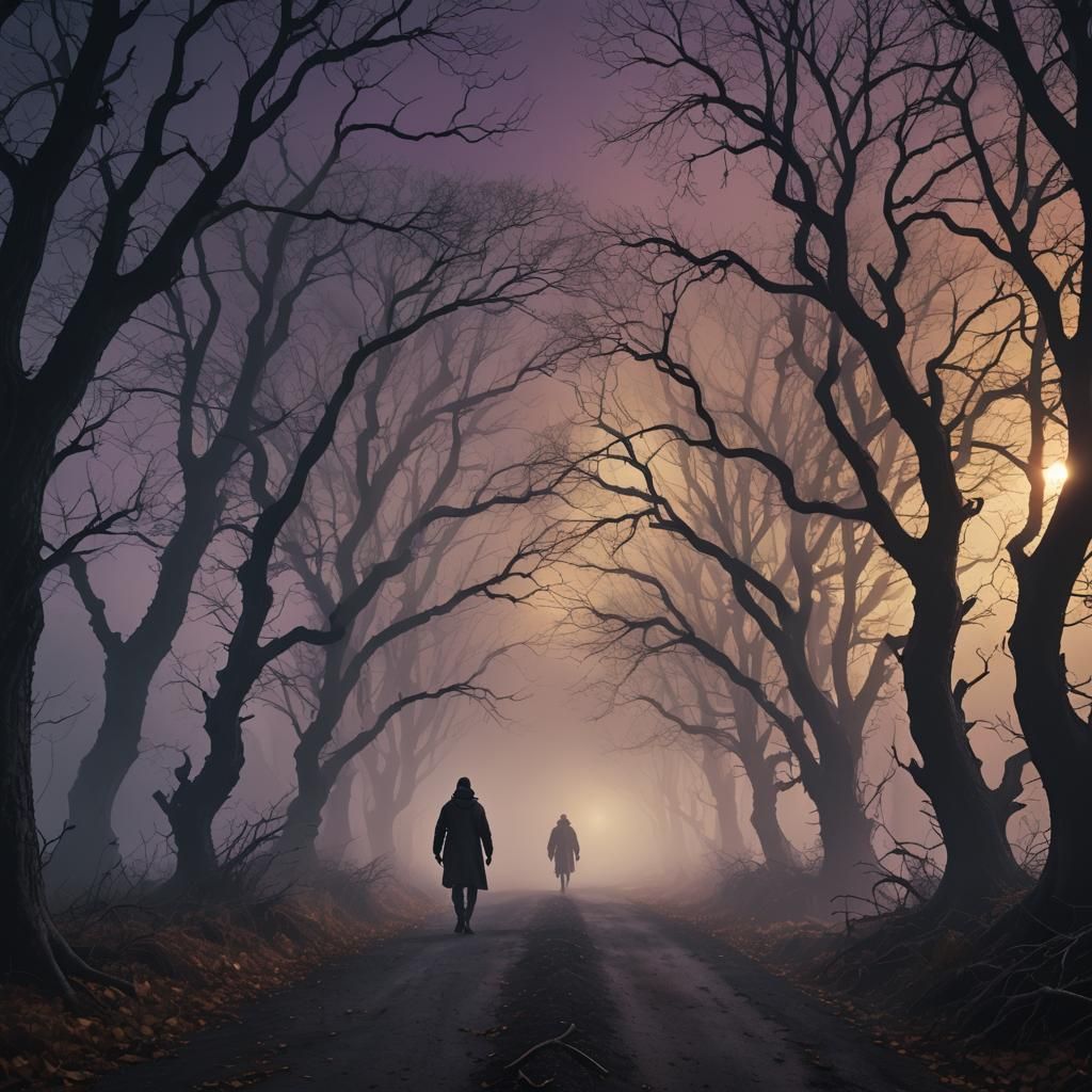 Foggy Pathway at Night: Dark Fantasy Matte Painting