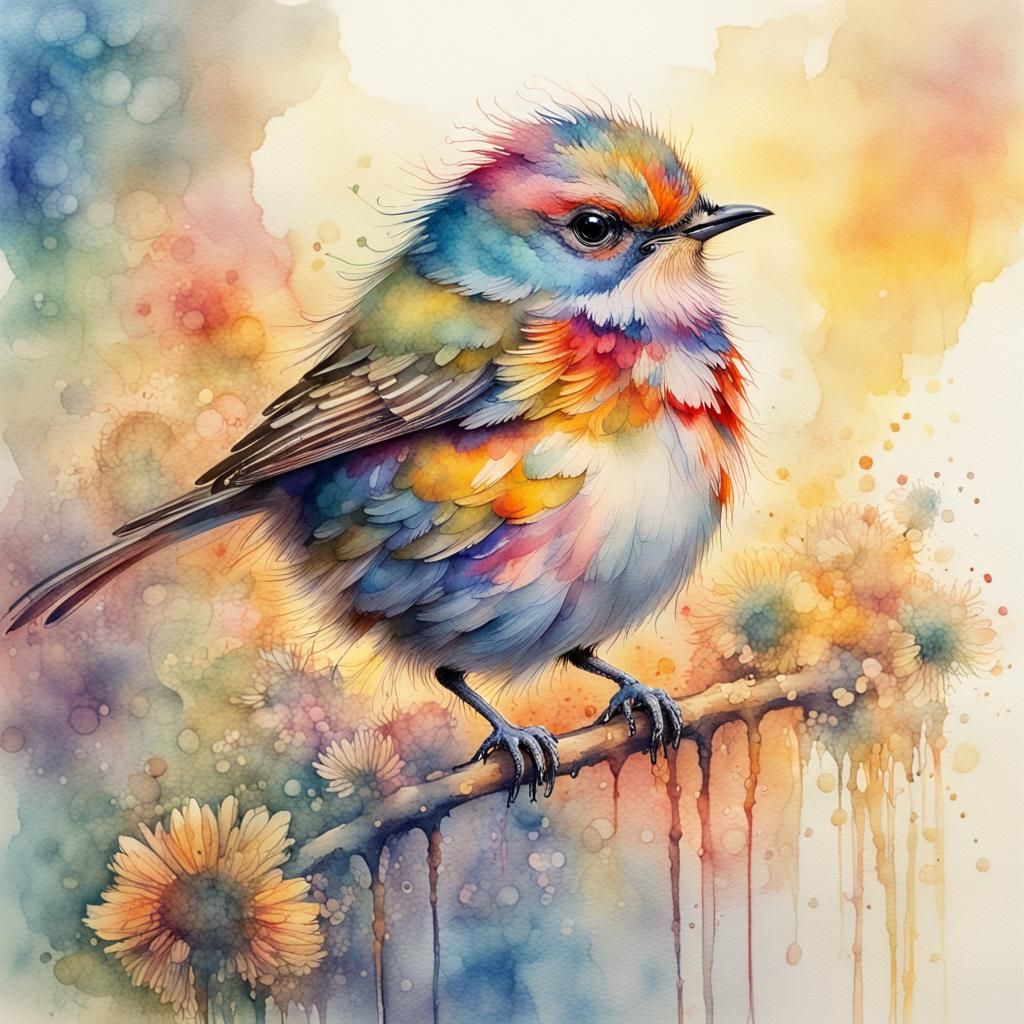 Watercolor Bird in Whimsical Wonderland Art