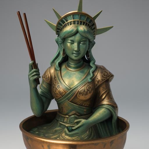 Statue of Liberty Eats Chinese Food: Impressionist Concept A...