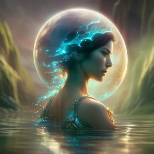 Hyperdetailed Water Elemental Undine in Digital Art