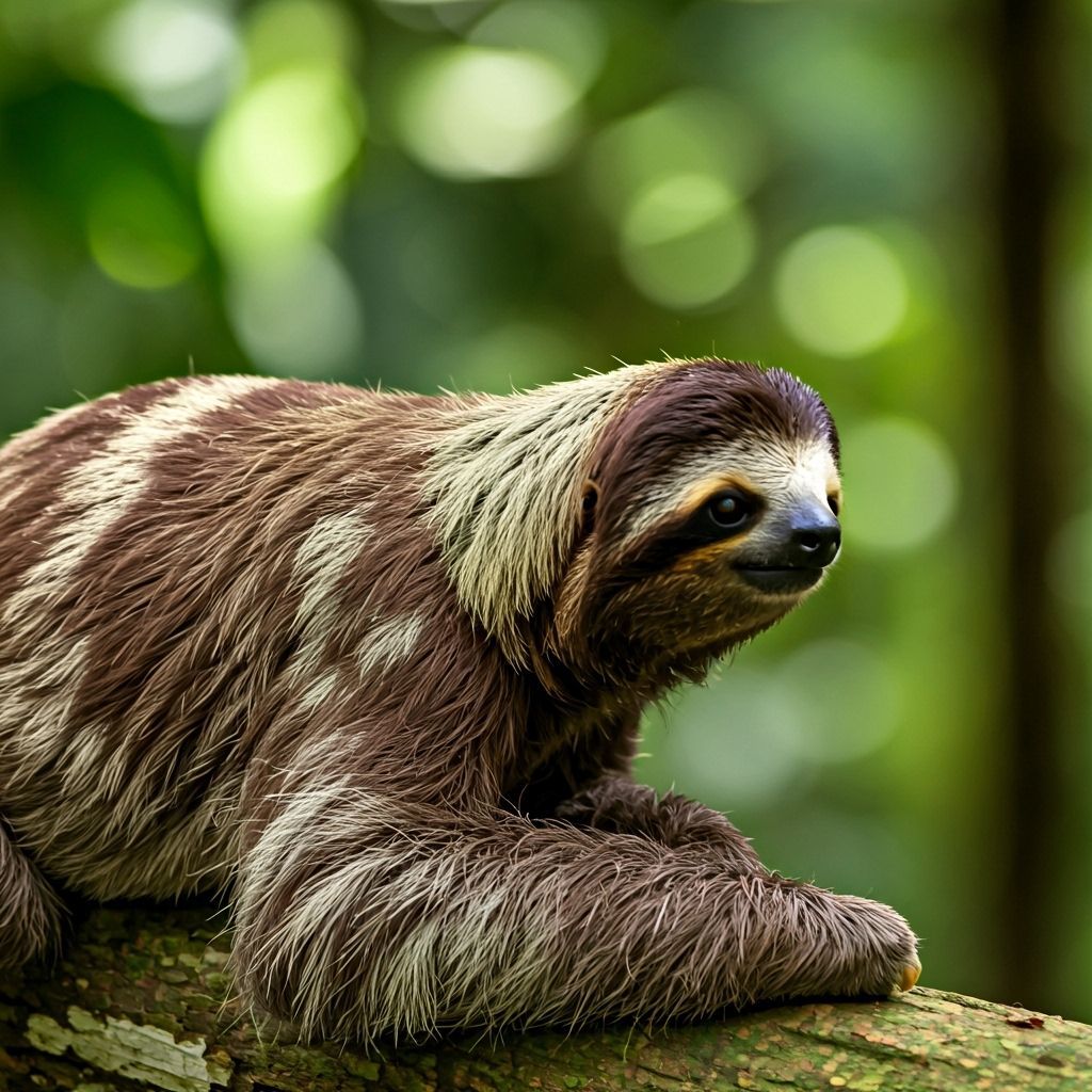Sloth Lounging Under Lush Rainforest Leaves