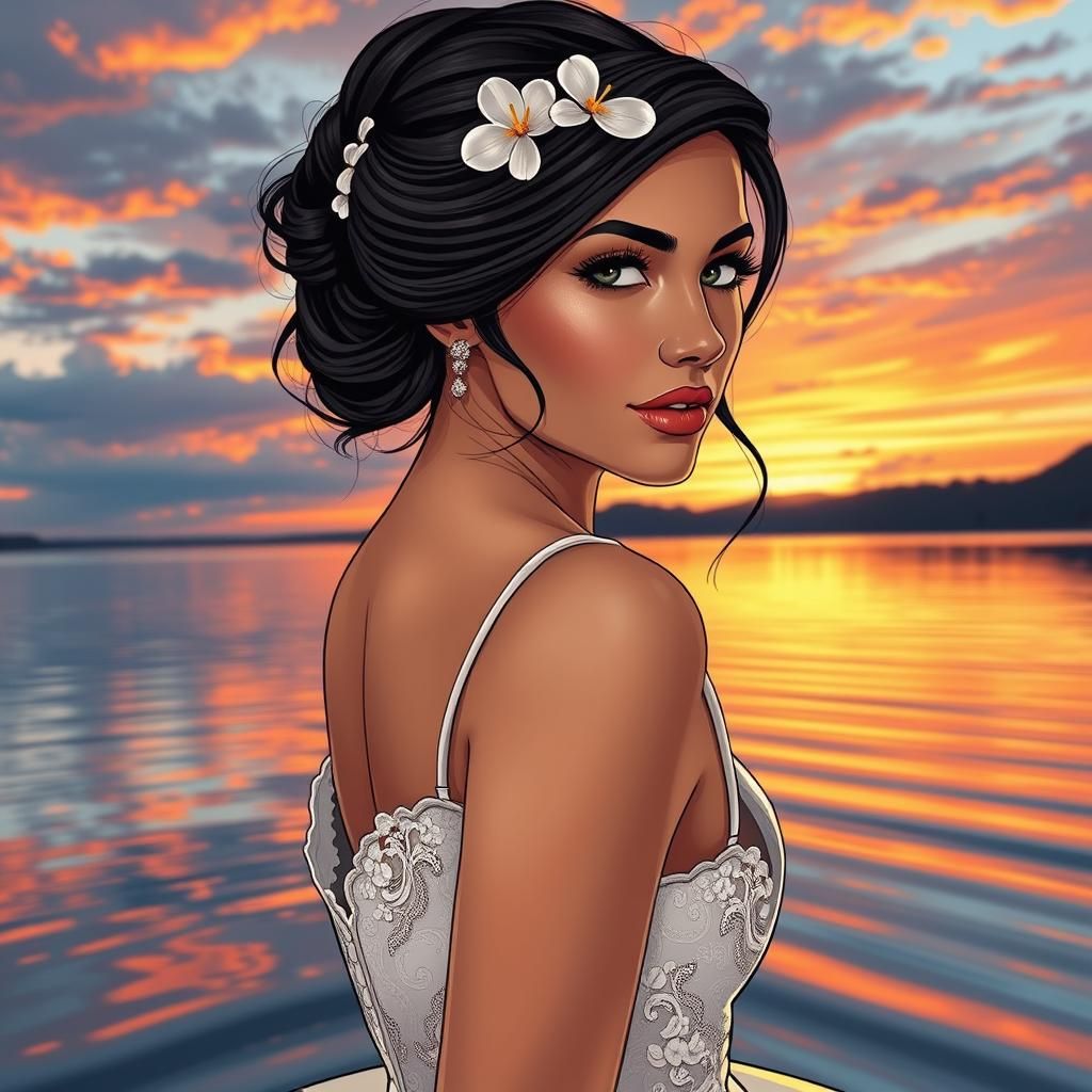 Sunkissed Bride Portrait in Comic Book Style