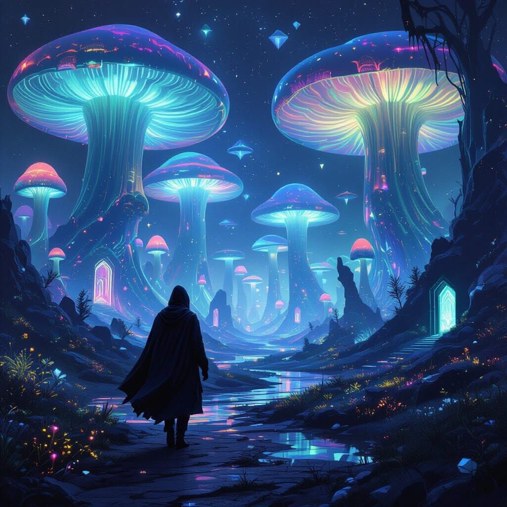 Bioluminescent Fungal Landscape Inspired by Surreal Digital ...