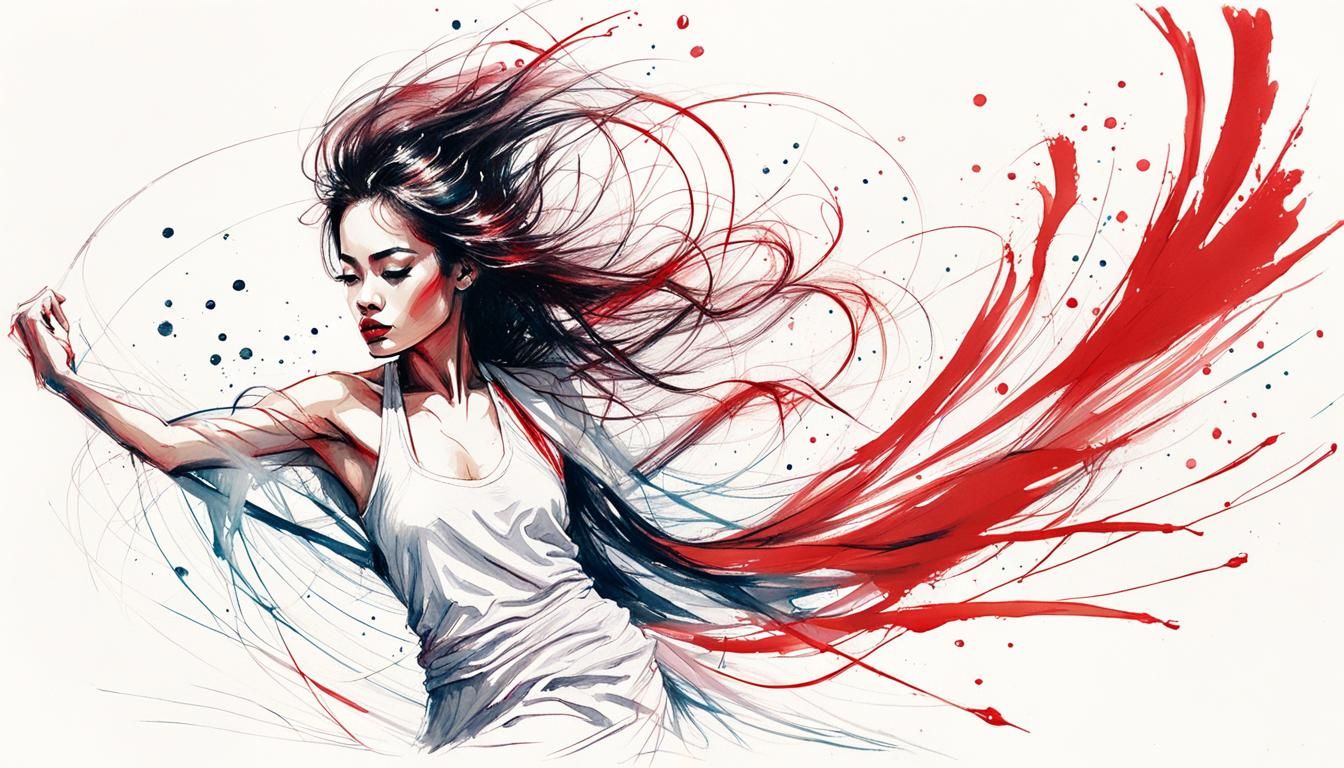 Taiwanese Model Shu Qi: Swirling Watercolor Portrait