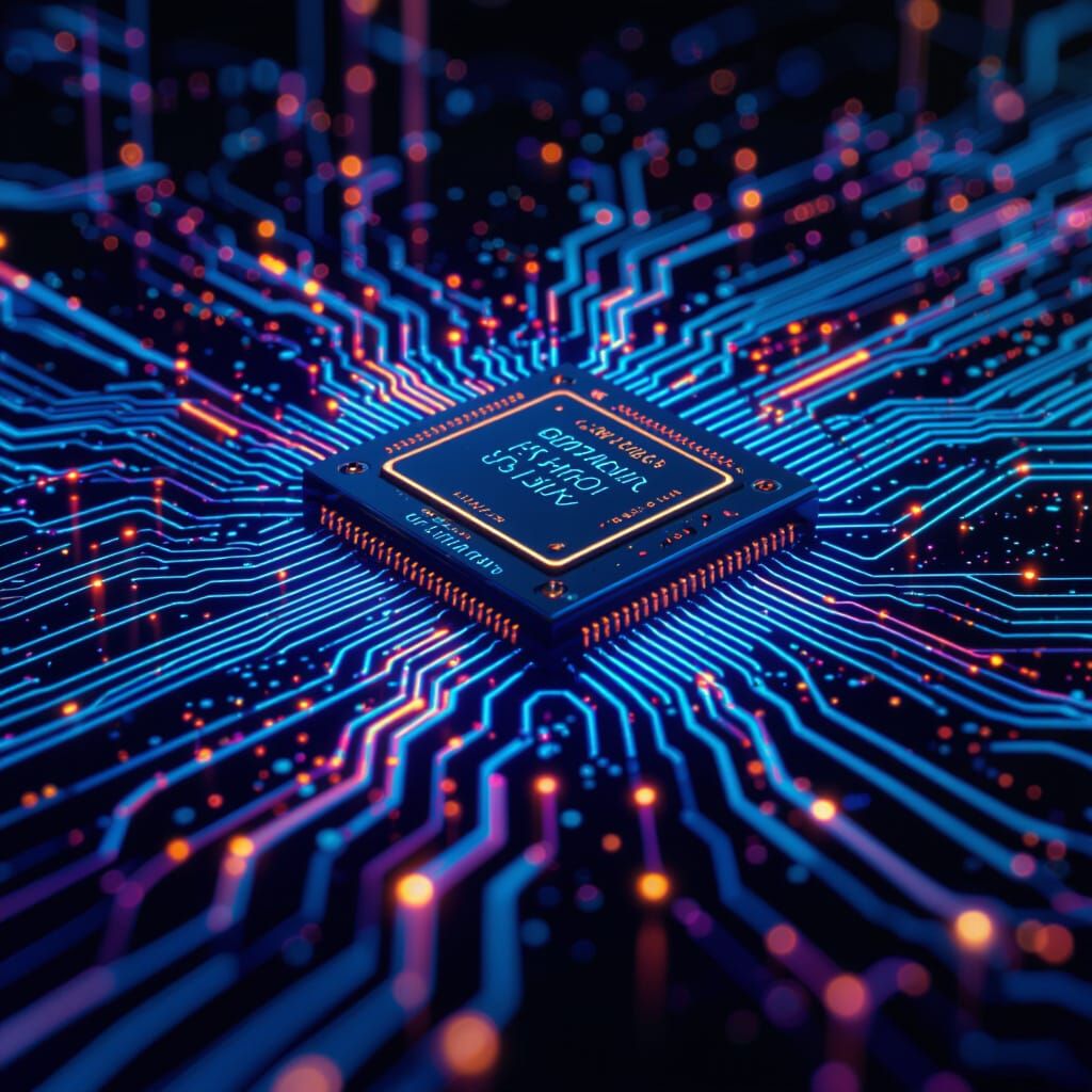 Microscopic Circuit Board Symbolizing Innovation in Hyperrea...