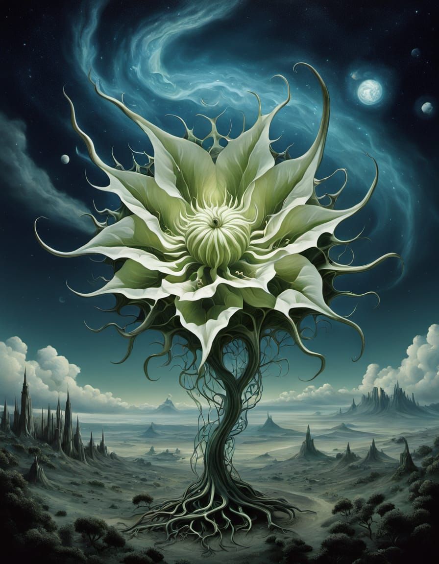 Datura stramonium (Jimsonweed, Devil’s Snare, Thorn Apple)
Style & Artists: Surrealism, Salvador Dalí, Yves Tanguy, Alex...