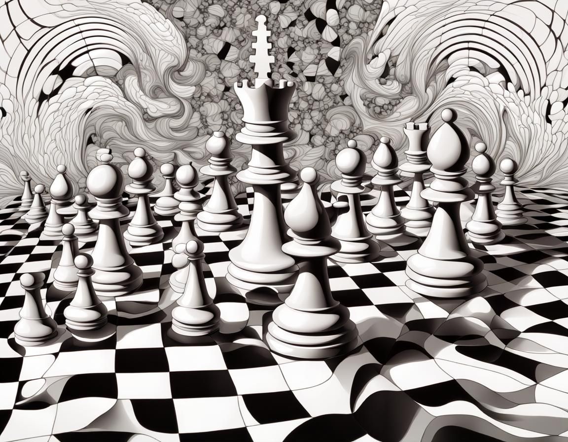 Animated Chessboard Battle with Abstract Fractal Background