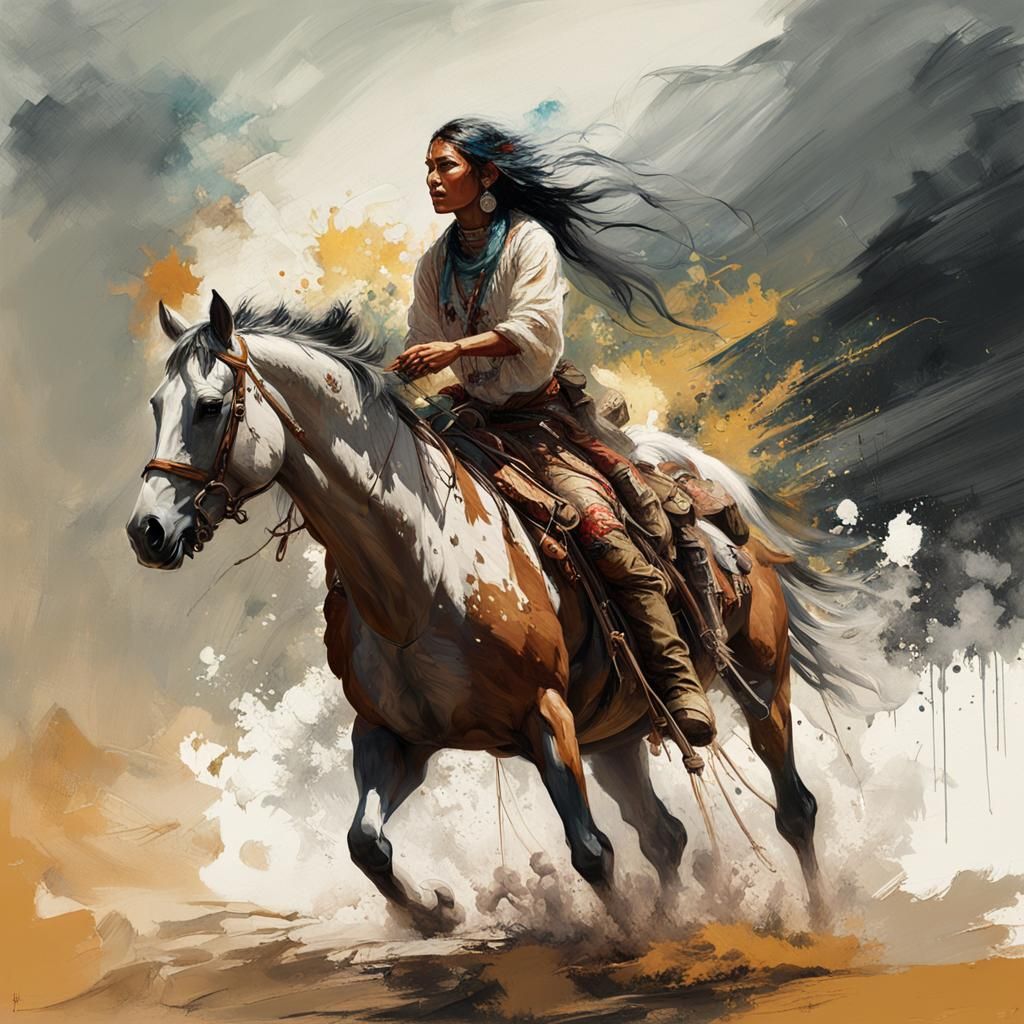 Native American Woman on Appaloosa Horse