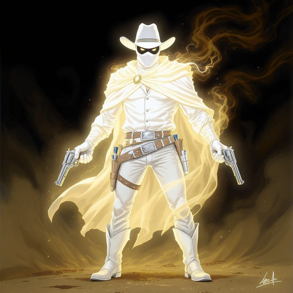 Ethereal Cowboy Ghost with Revolvers in Comic Book Style