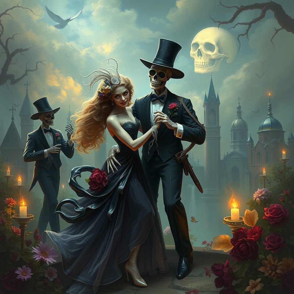 Undead Prom Night: Stylish Dancers in Ethereal Mist