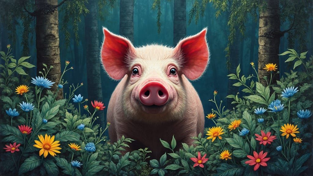 Majestic Jungle Pig in Henri Rousseau Style