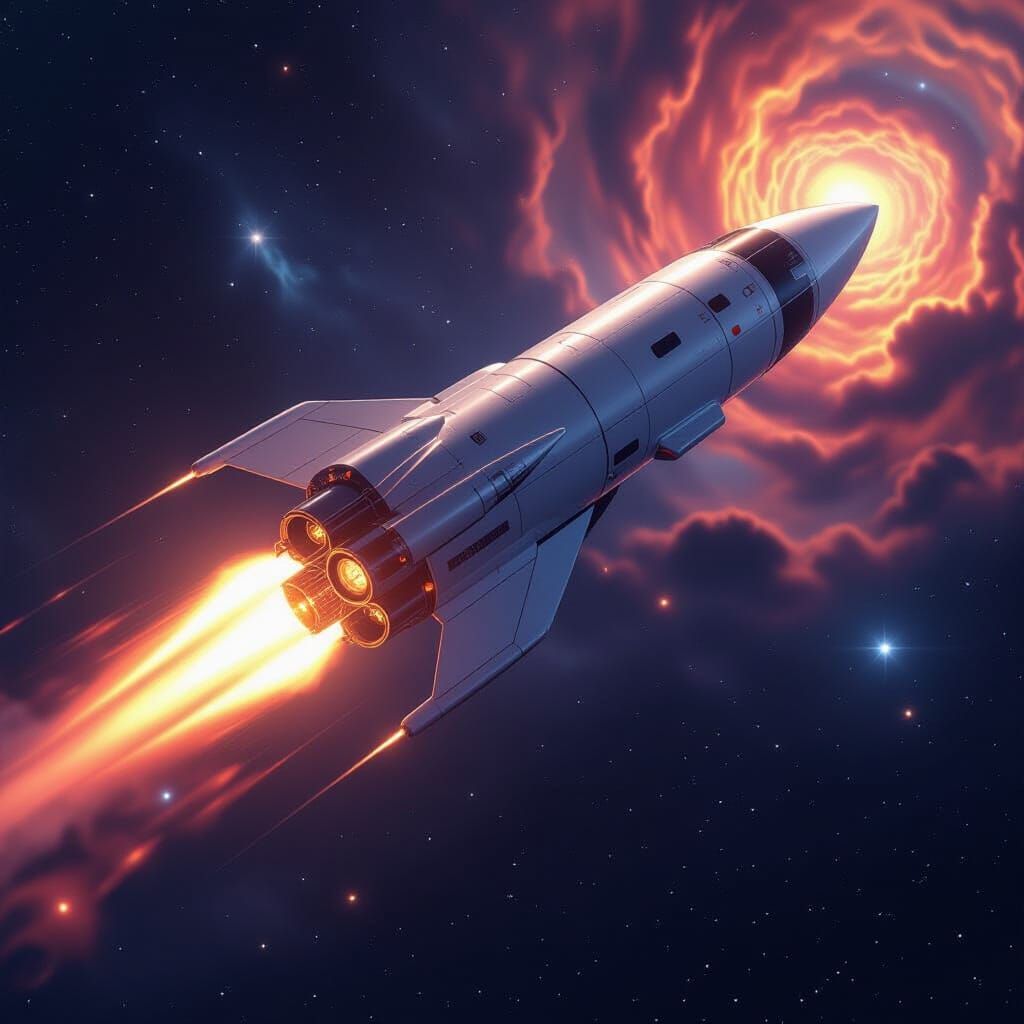 Rocket Ship Soaring Through Deep Space