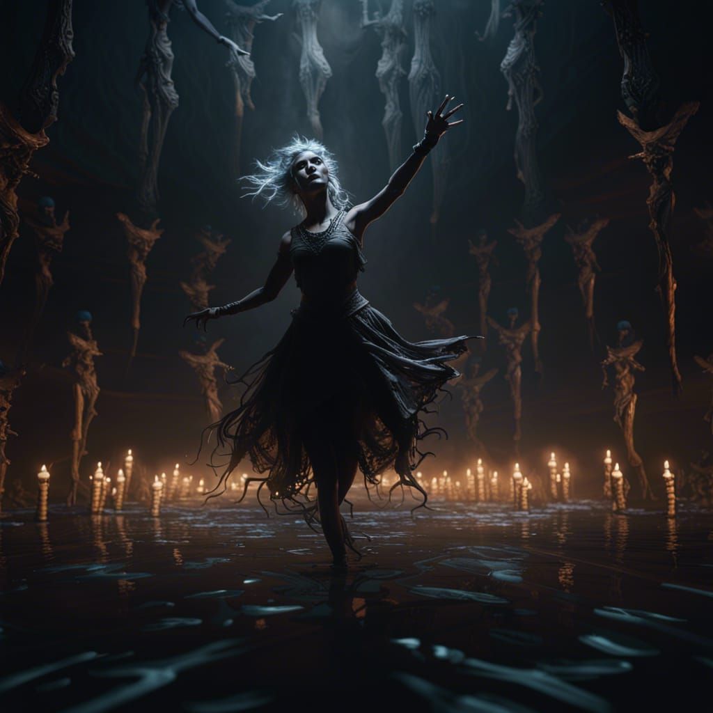 Necromancer's Dance of Souls: Dark Fantasy Concept Art