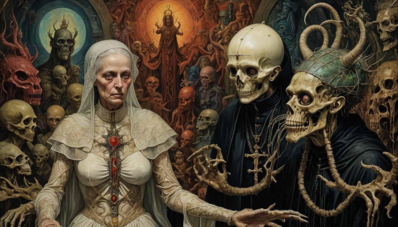 Unholy Marriage at Cryptid Vatican: Surreal Digital Art