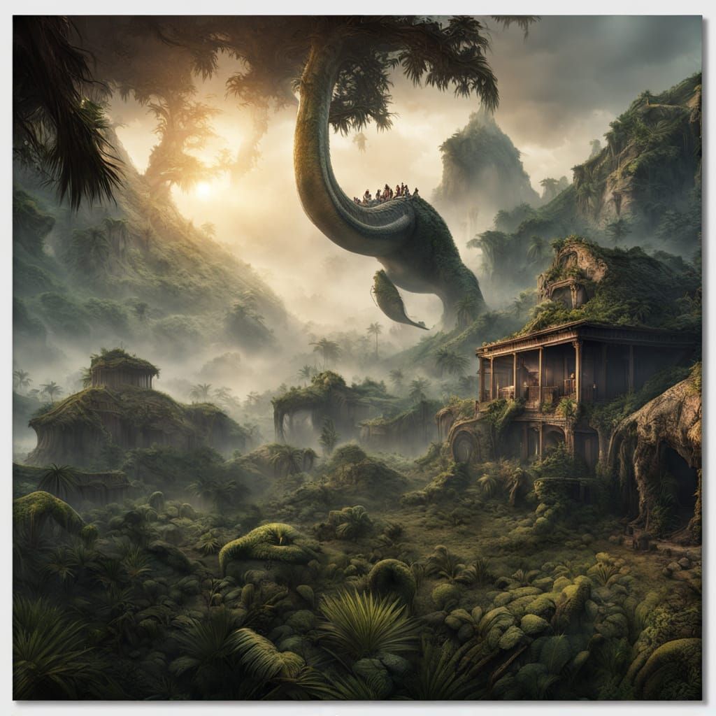 Dramatic Jungle Village Under Siege by a Majestic Snake in a...