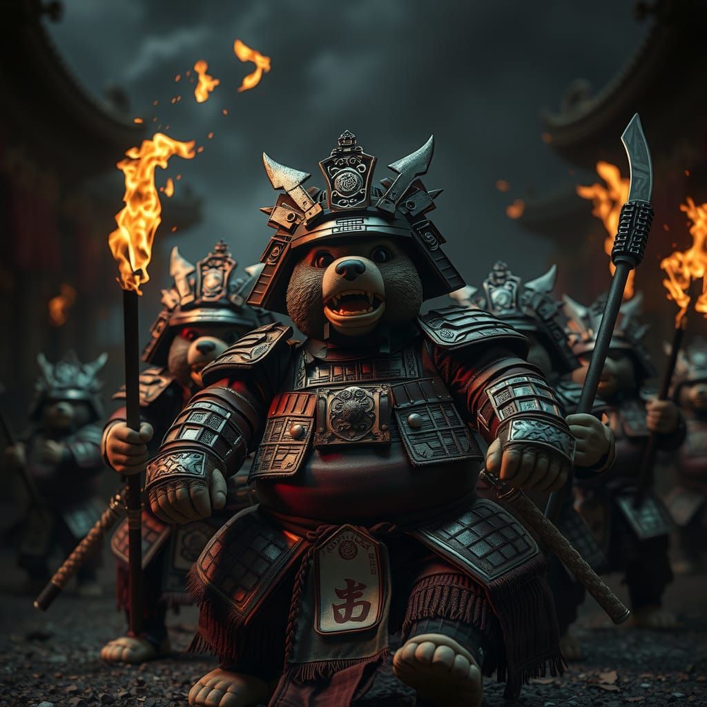 Teddy Bear Samurai Rages in Darkness