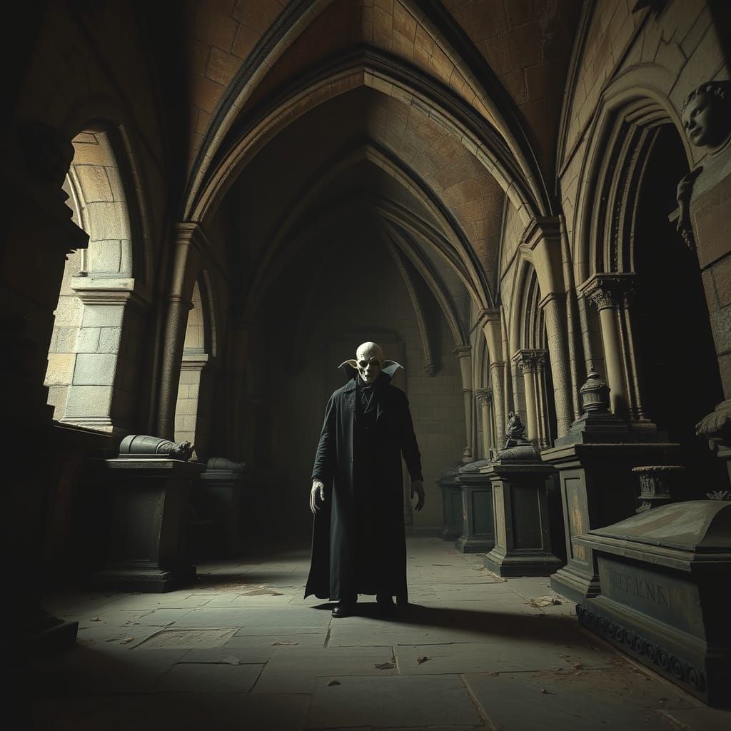 Nosferatu in Ancient Crypt, Dark Romanticism Style