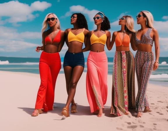 Young Women Dancing on a Sunny 90s Beach