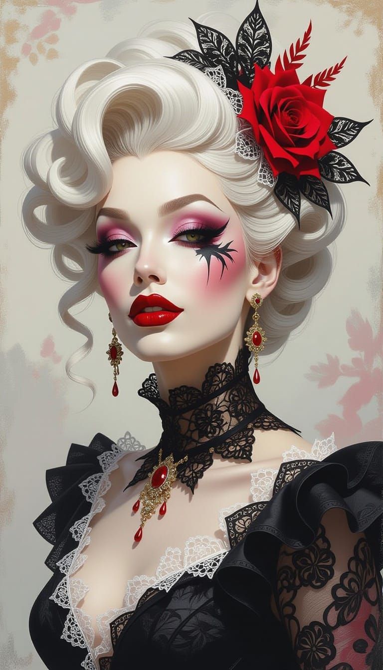 Abstract Portrait of Androgynous Figure with Lace