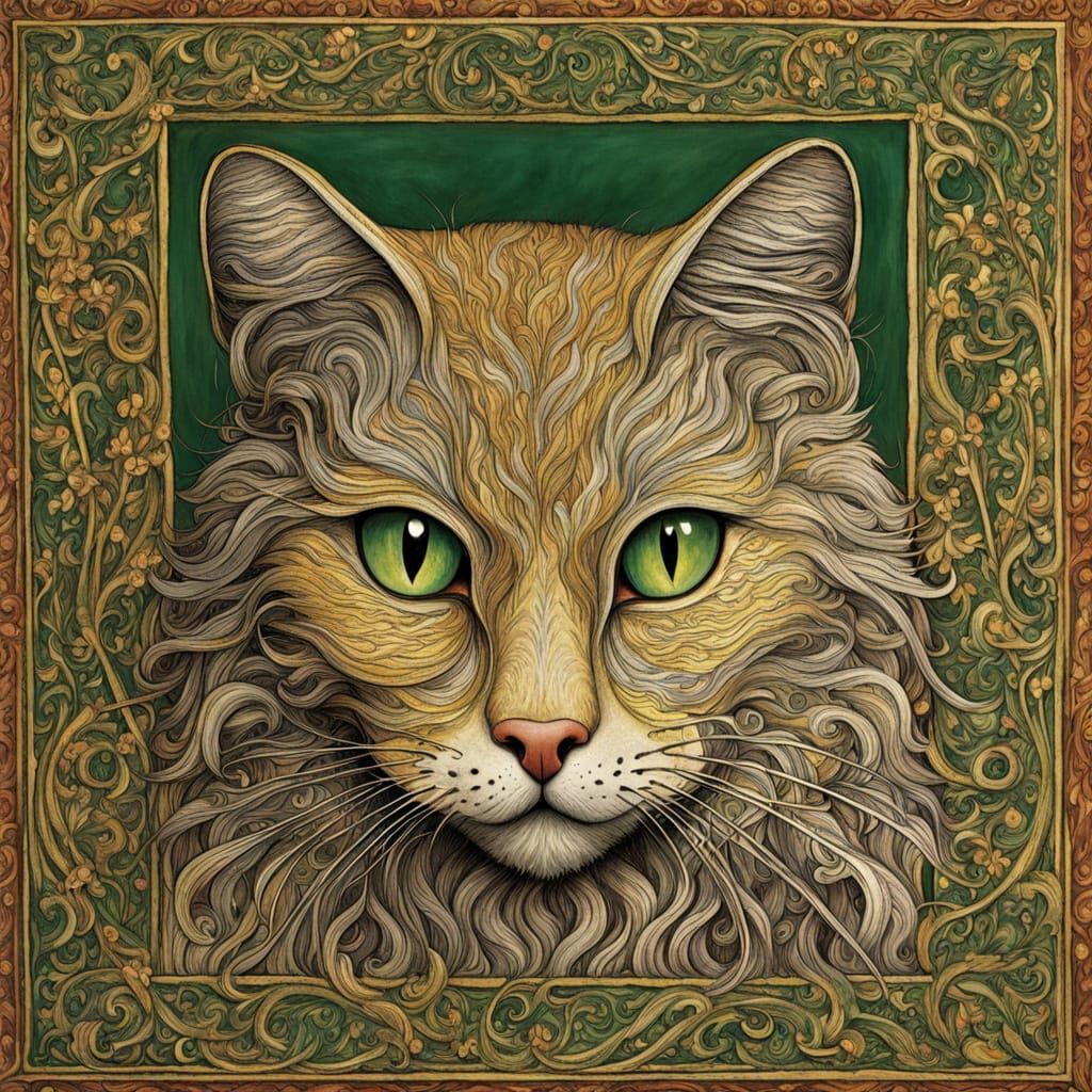 Medieval Cat Illuminated Manuscript in Rich Colors