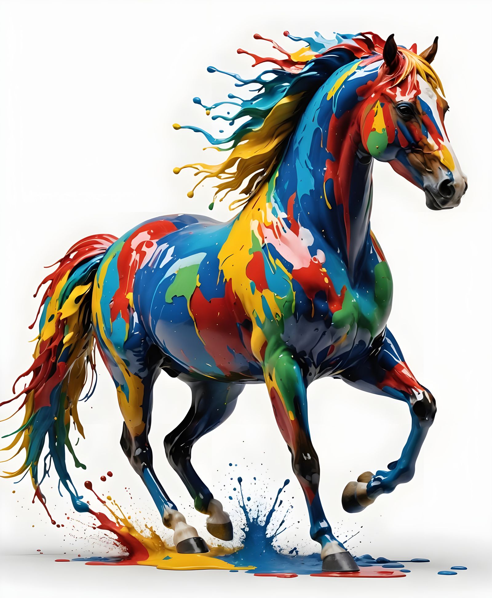Dynamic 3D Palomino Horse Logo with Paint Splatters