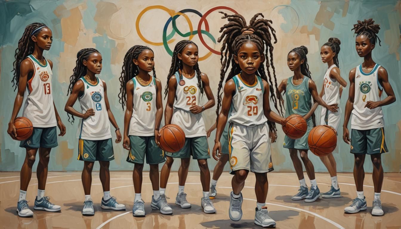 Basketball Girl: Whimsical Oil Painting with Muted Colors