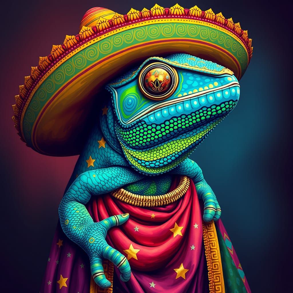 Colossal Chameleon in Vibrant Mexican Attire