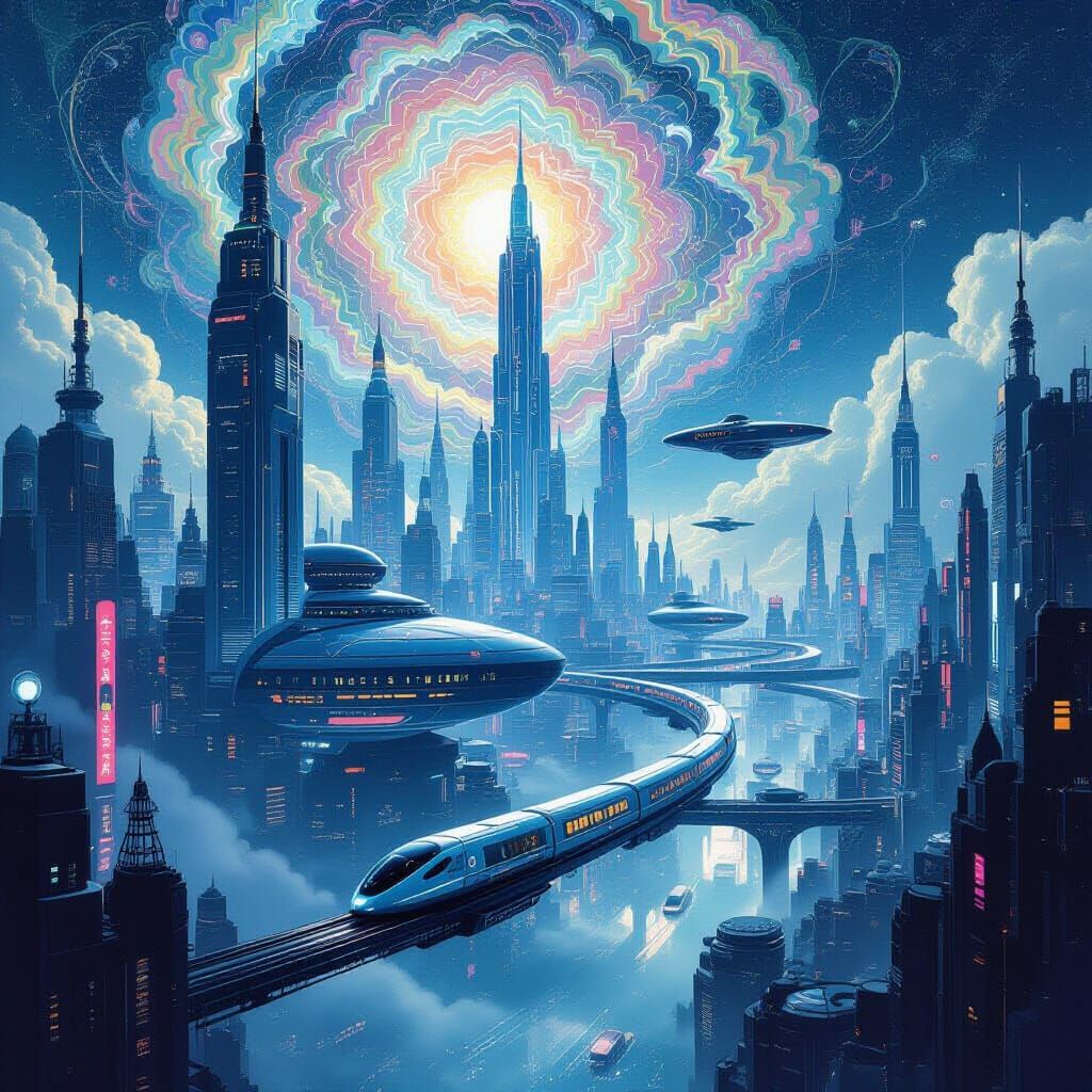 Futuristic Metropolis: Dystopian Grit & Otherworldly Beauty