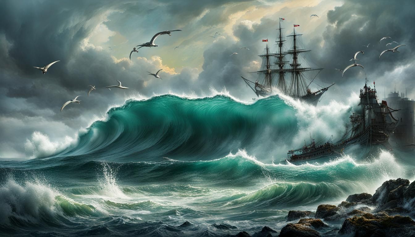 Dramatic Stormy Seascape with Lightning