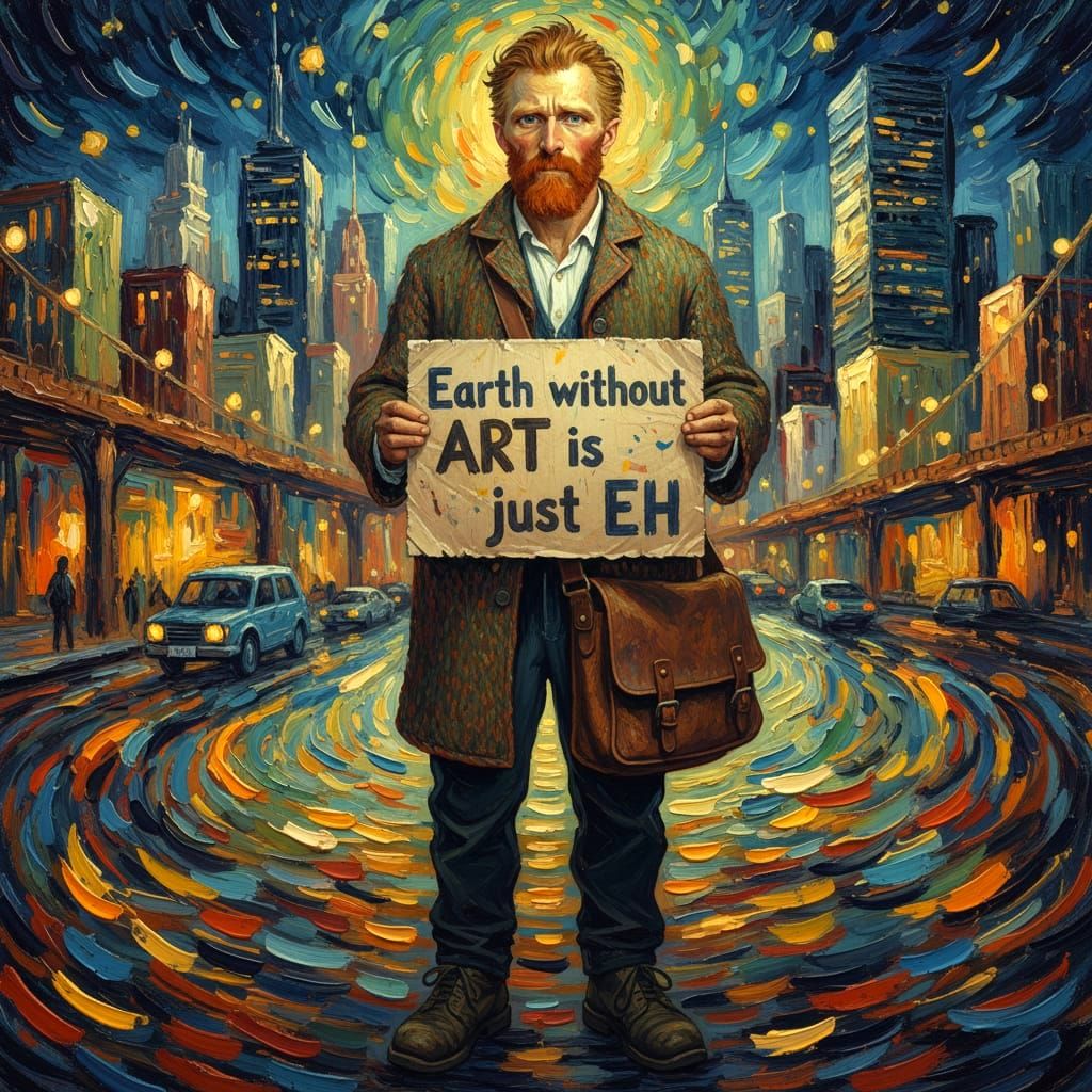 Man Resembling Van Gogh in Modern City