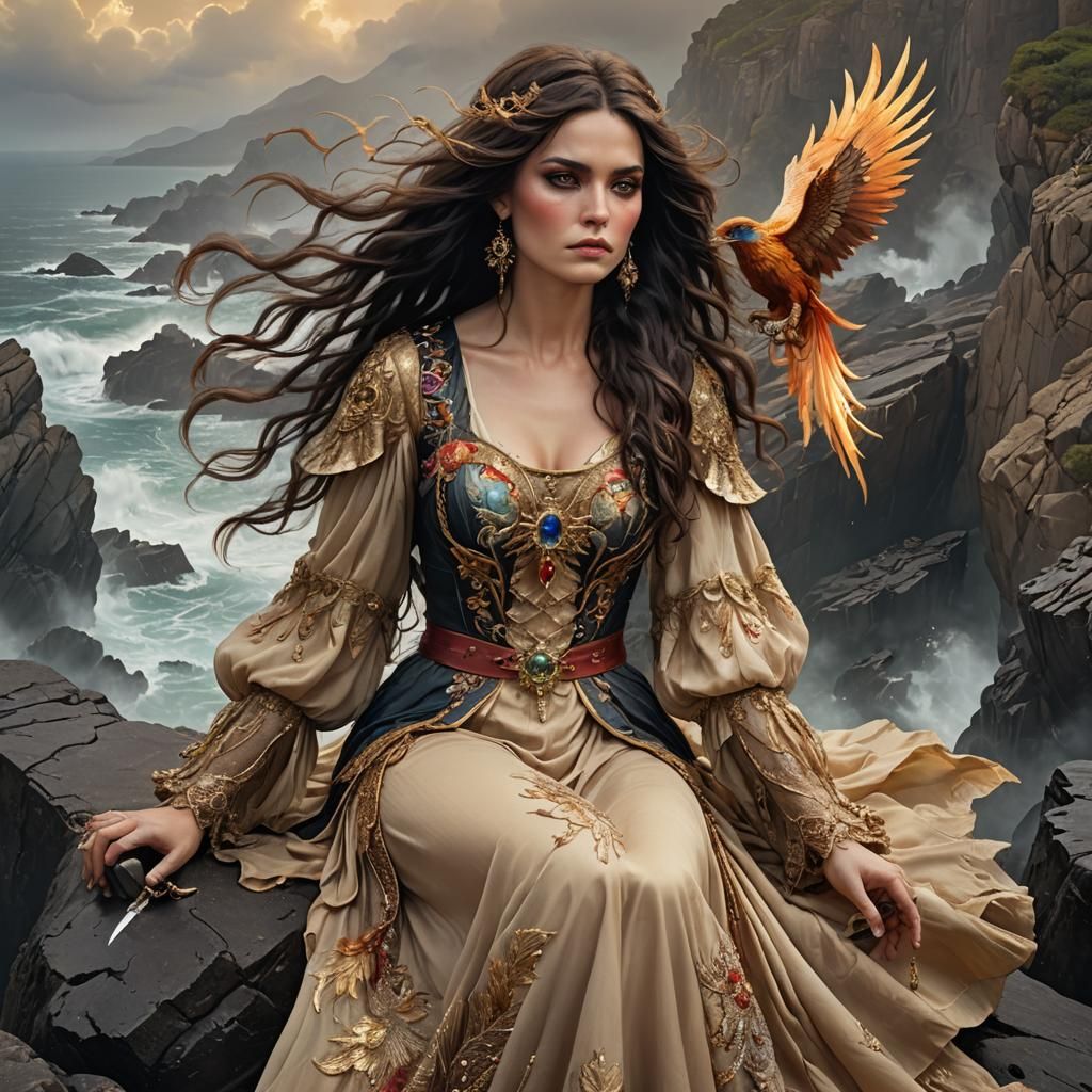 Pirate Maiden with Phoenix on Misty Coast
