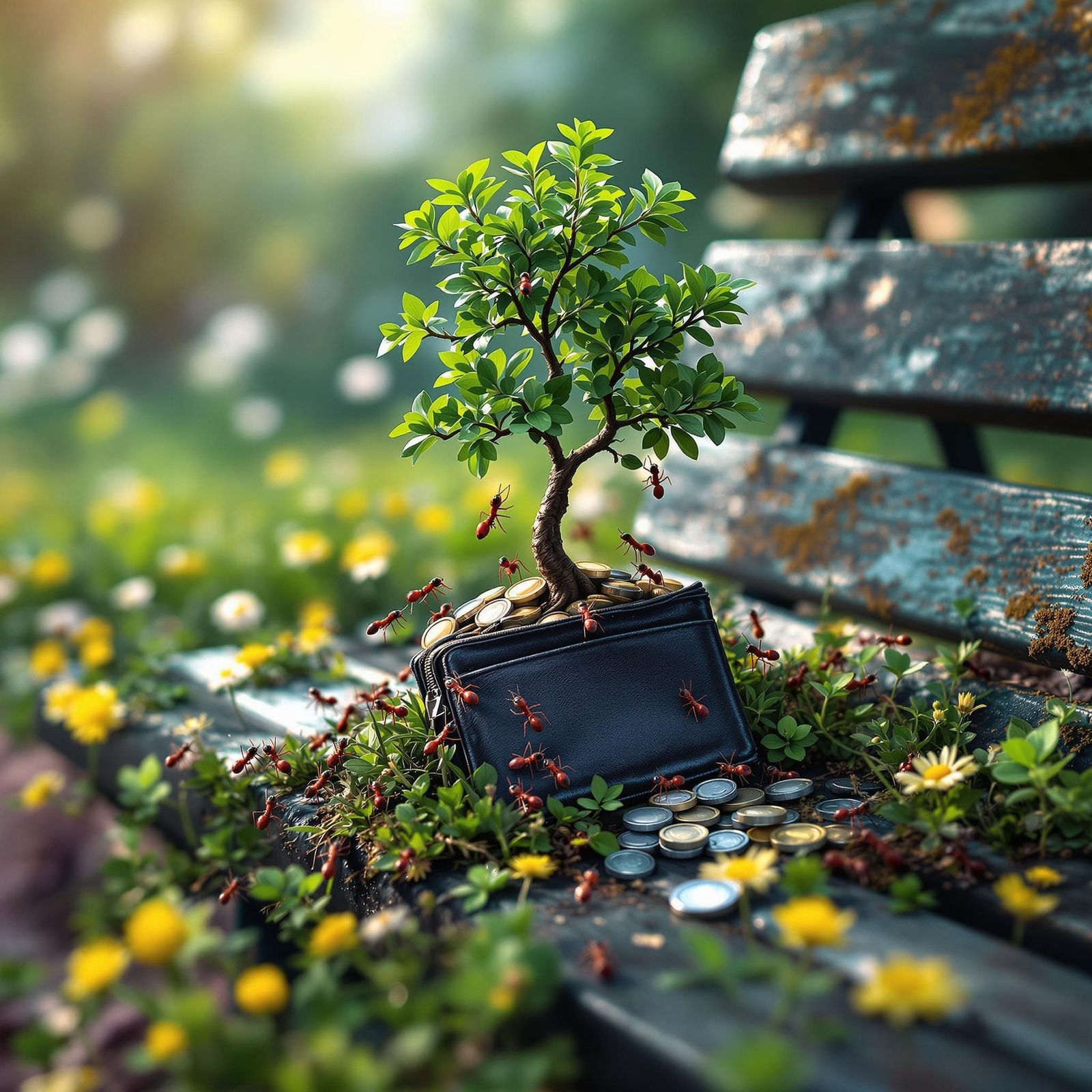 Money Tree Sprouts in Art Nouveau Cyberpunk Scene