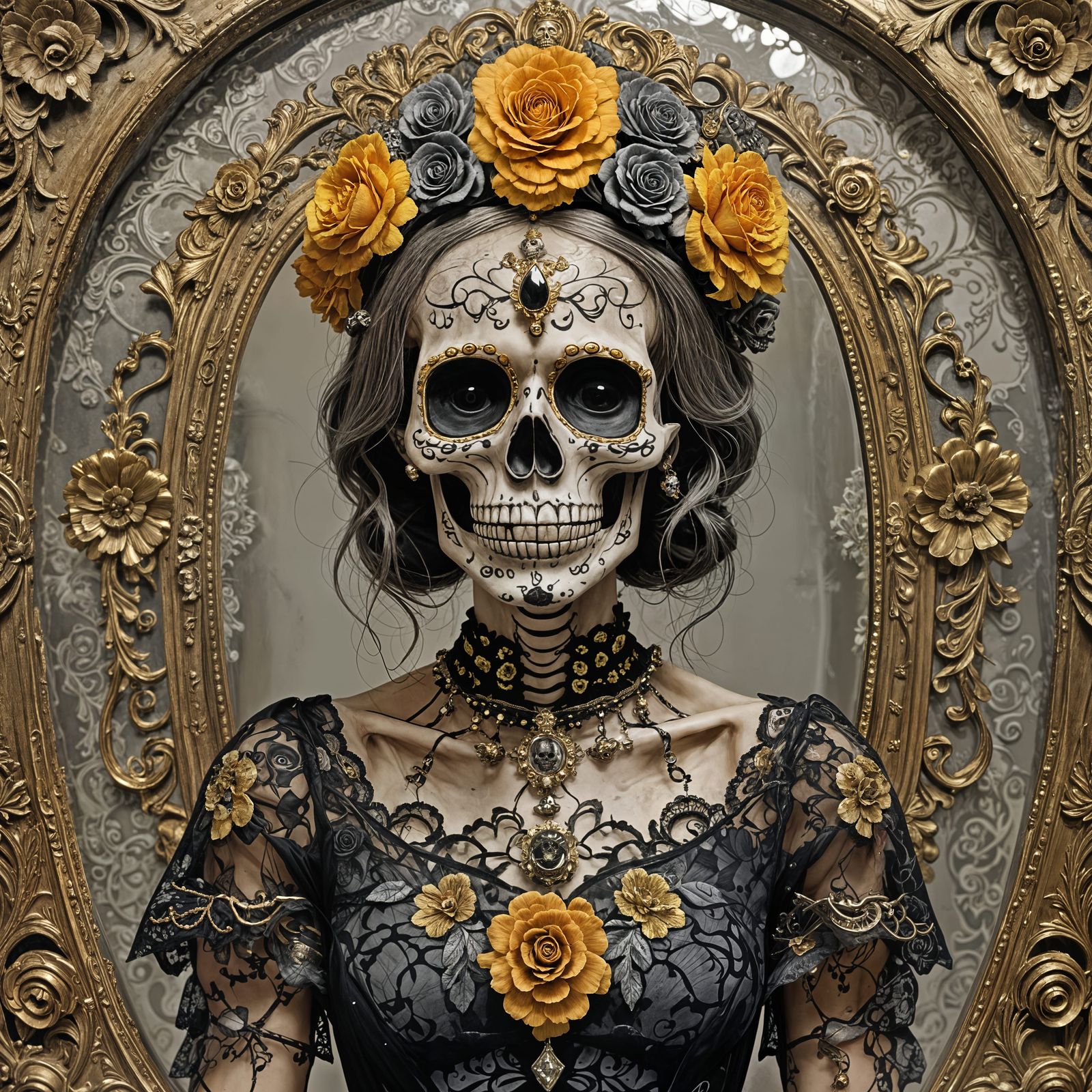 Ornate Skeleton with Sugar Skull Design