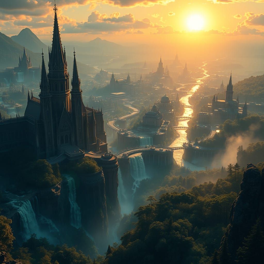 Ethereal Cityscape Unfolds in Golden Light