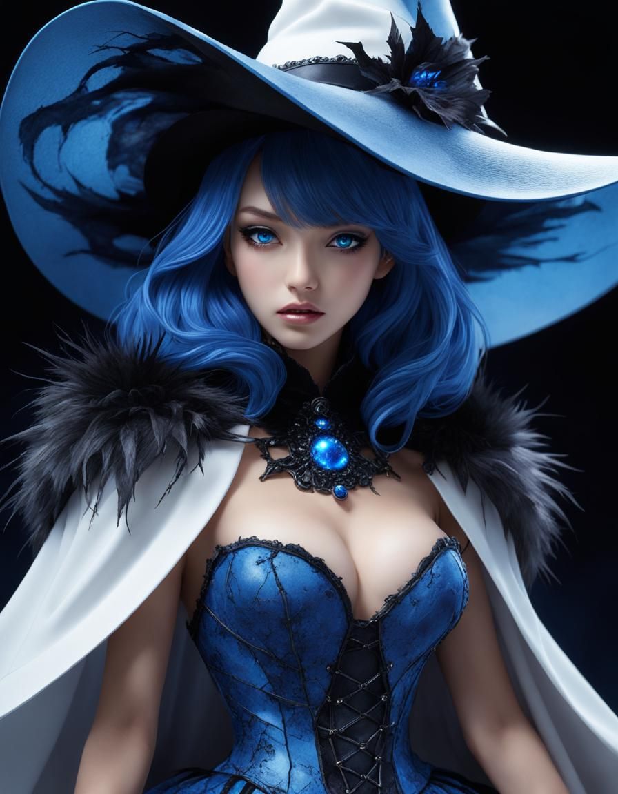 Cracked Blue Mannequin Witch with Bioluminescent Glow