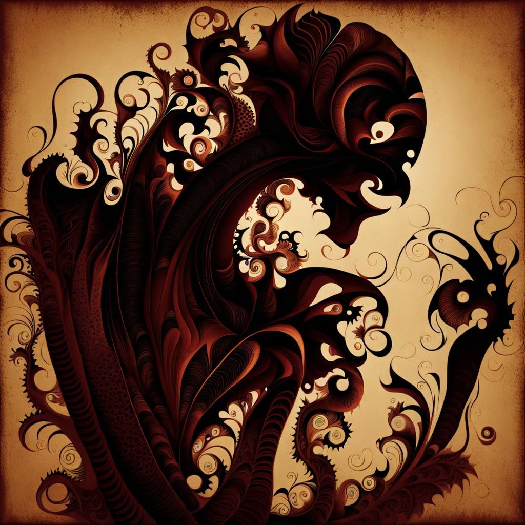 Abstract Vector Fractal with Zentangle Elements