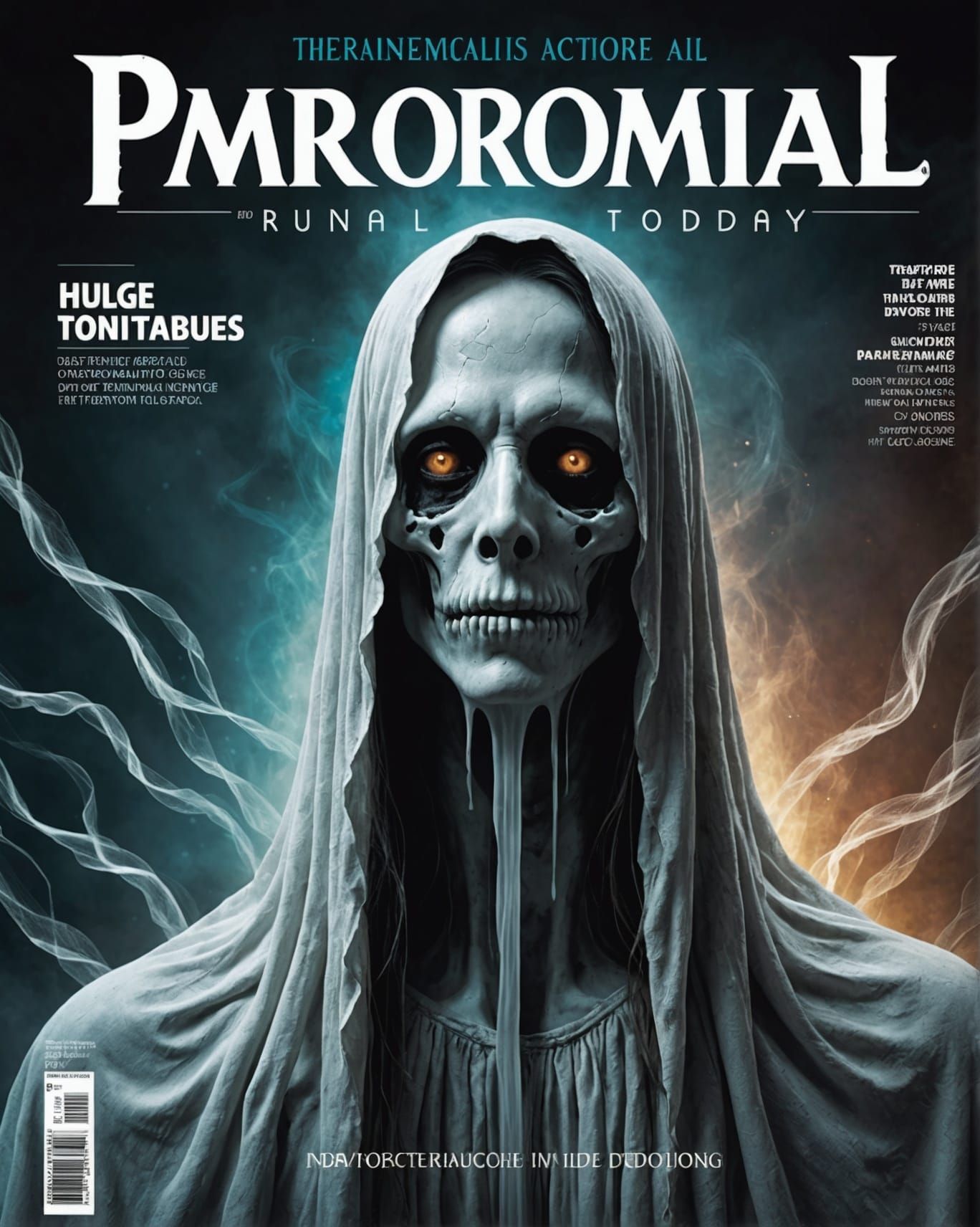 Magazine Cover: Creepy Ghost in Hyperrealistic Style