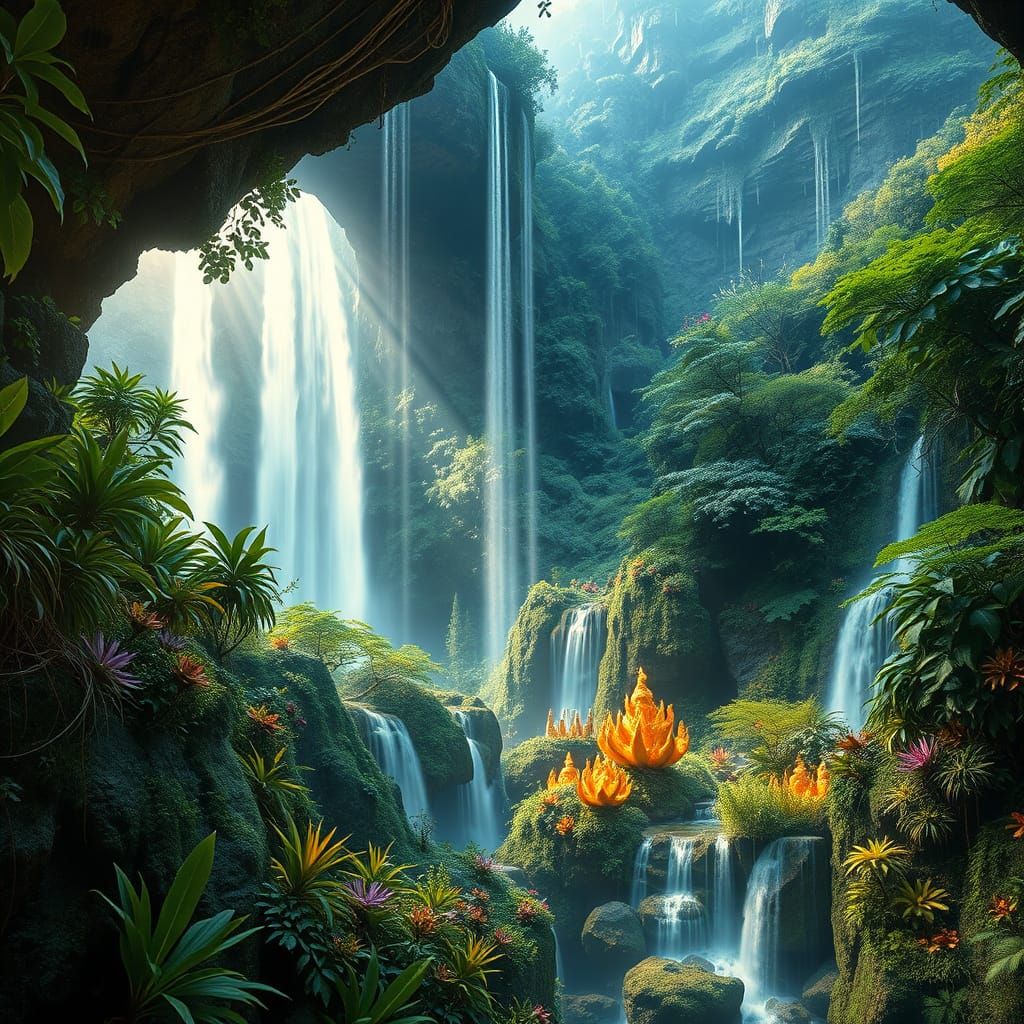 Hyper-Realistic Waterfall Curtain Hides Alternate Universe