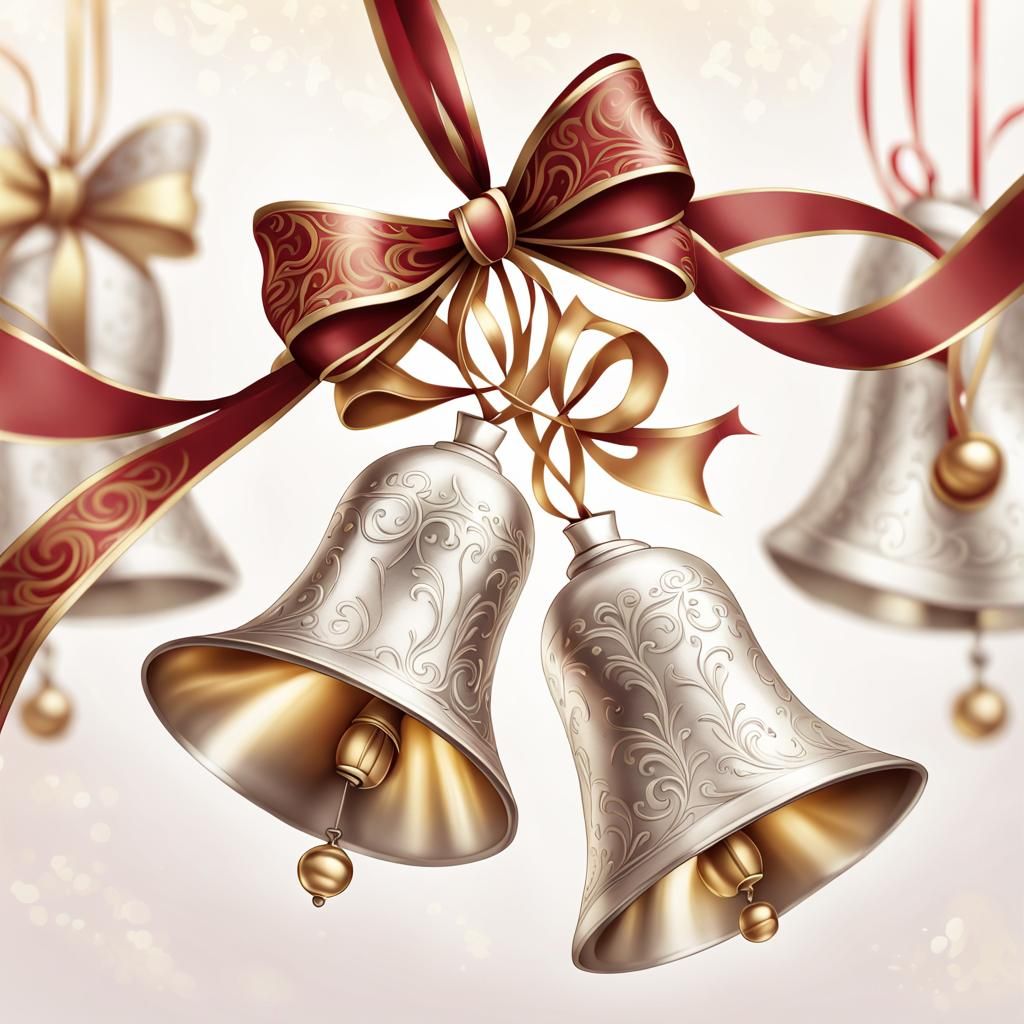 Elegant Silver Bow Bells in Whimsical Illustration