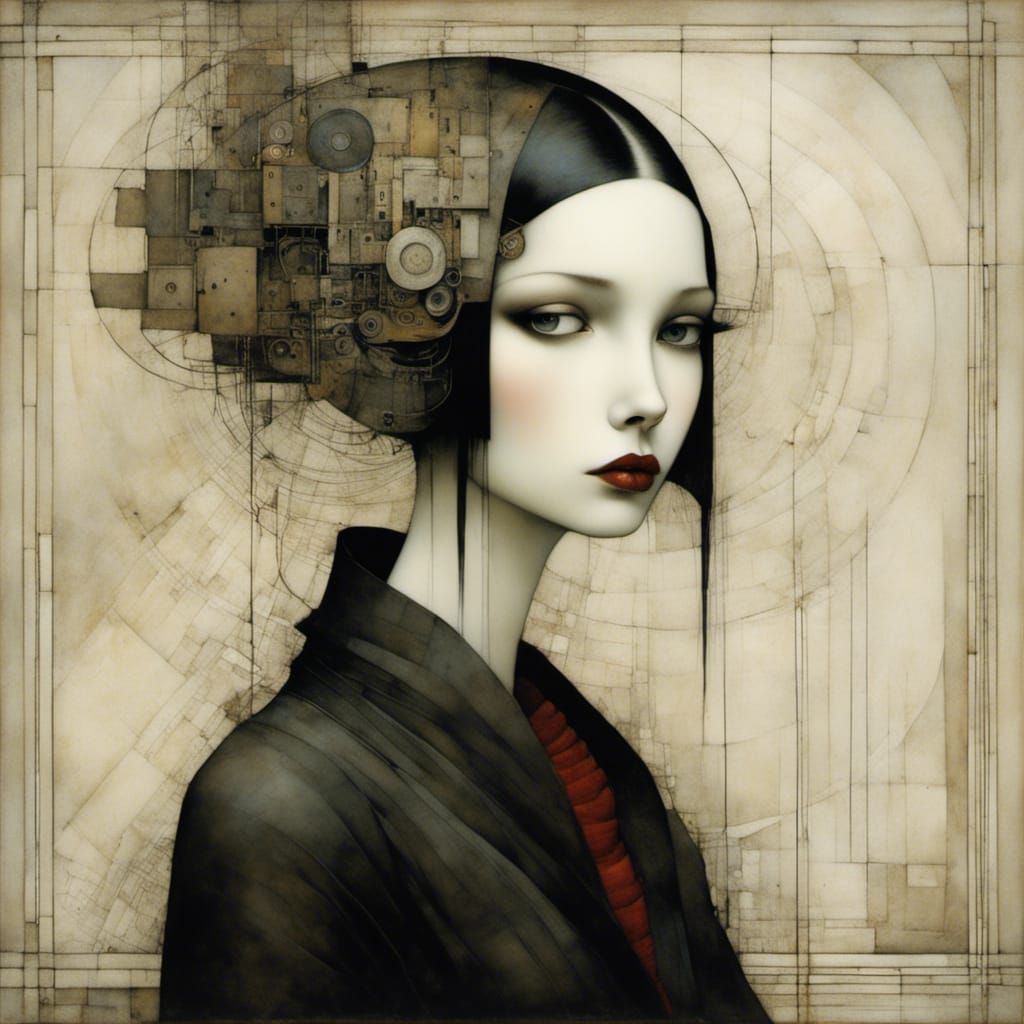 Girl in Crosshatch Style Digital Portrait