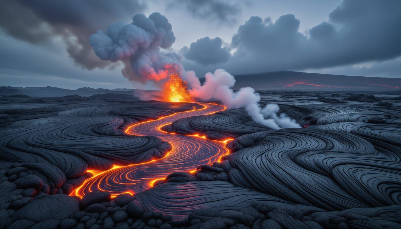 Dramatic Hawaiian Volcano Eruption with Flowing Lava