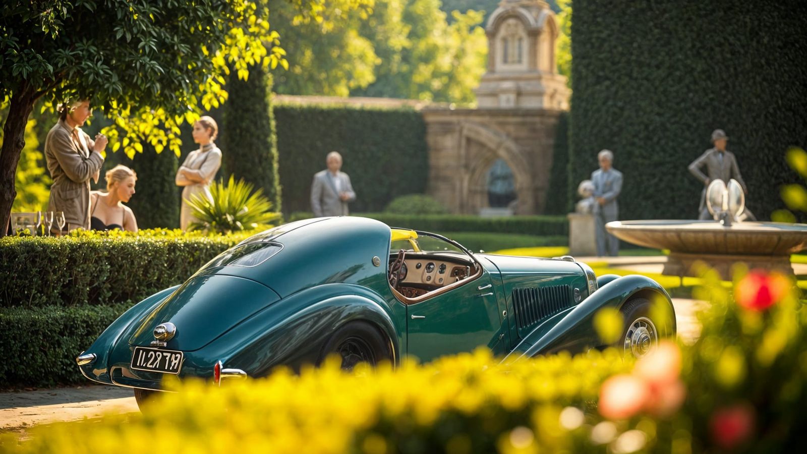 Vintage Bugatti Royale Coupé in Luxurious Garden Setting