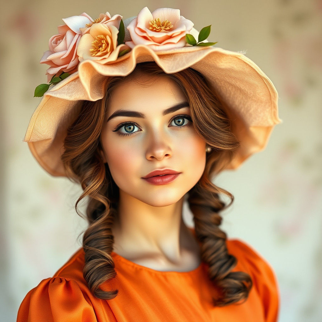 Vintage Woman in Pastel Floral Hat Portrait