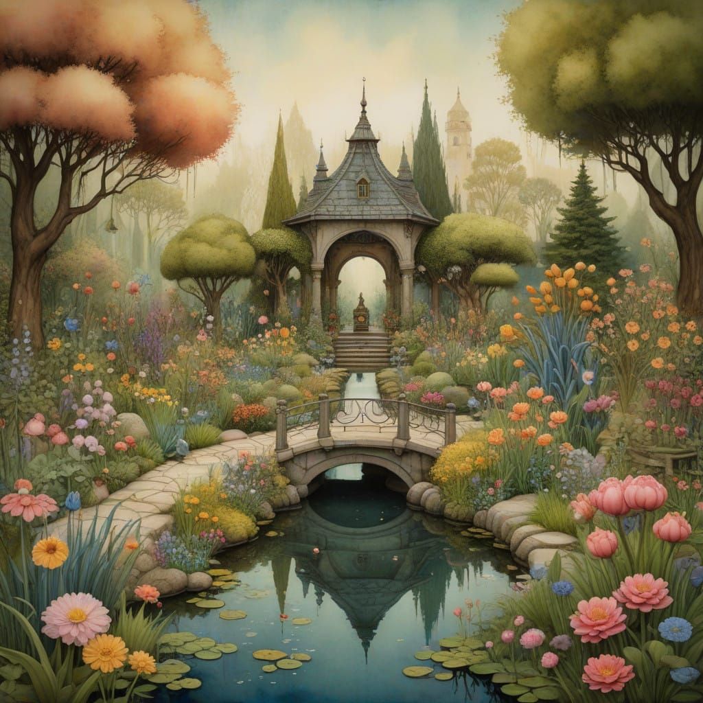 Dreamy Fairytale Garden in Watercolour