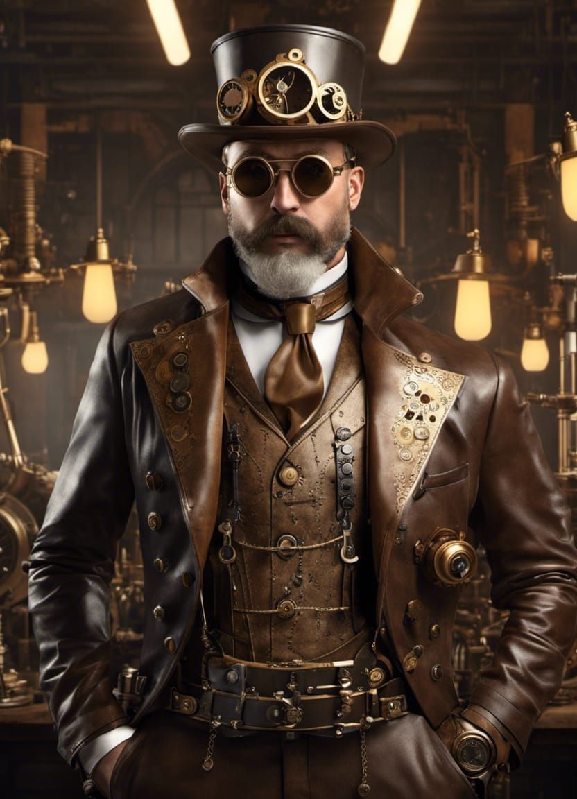 Steampunk Inventor Portrait in a Detailed Lab