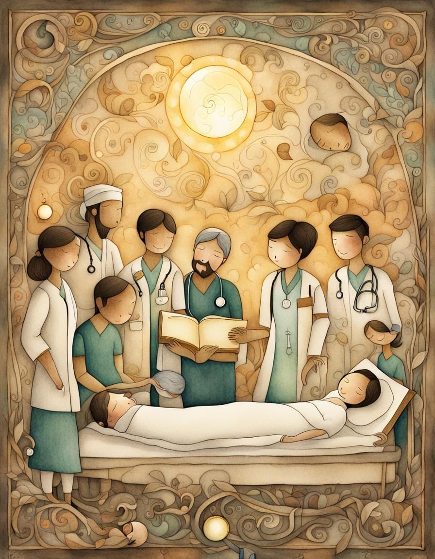 Doctors and Nurses Care for Patient: Whimsical Illustration