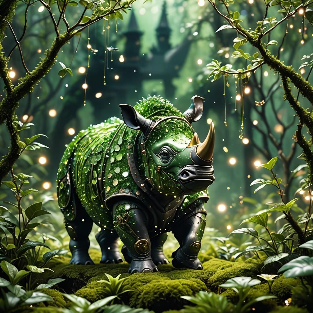 Cute Mini Rhino in Steampunk Confetti Garden